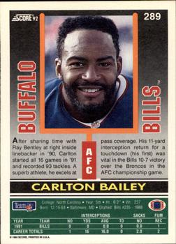 1992 Score #289 Carlton Bailey Back