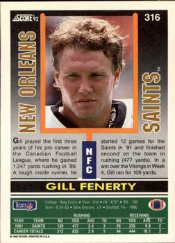 1992 Score #316 Gill Fenerty Back