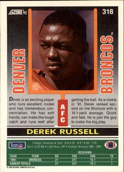 1992 Score #318 Derek Russell Back