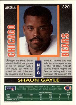 1992 Score #320 Shaun Gayle Back