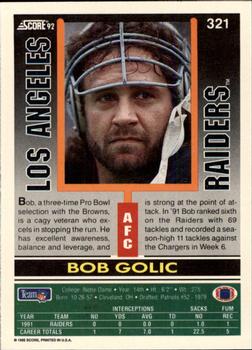 1992 Score #321 Bob Golic Back