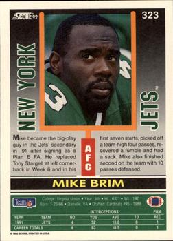 1992 Score #323 Mike Brim Back