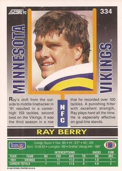 1992 Score #334 Ray Berry Back