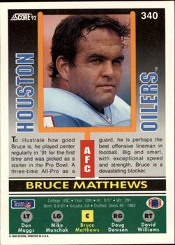 1992 Score #340 Bruce Matthews Back