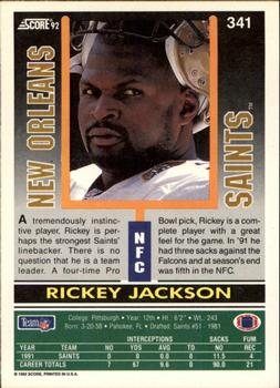 1992 Score #341 Rickey Jackson Back