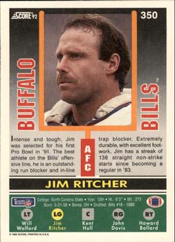 1992 Score #350 Jim Ritcher Back