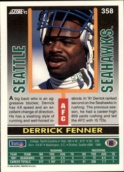 1992 Score #358 Derrick Fenner Back