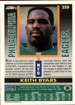 1992 Score #359 Keith Byars Back