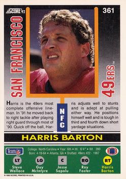 1992 Score #361 Harris Barton Back
