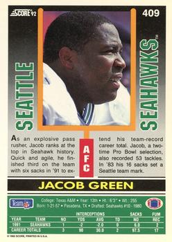 1992 Score #409 Jacob Green Back