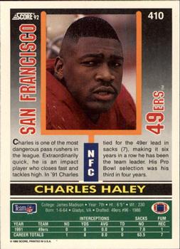 1992 Score #410 Charles Haley Back