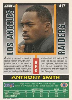 1992 Score #417 Anthony Smith Back