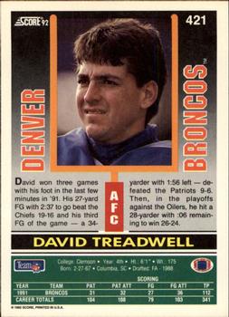 1992 Score #421 David Treadwell Back