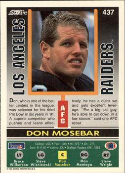 1992 Score #437 Don Mosebar Back