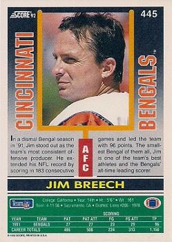 1992 Score #445 Jim Breech Back