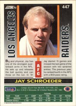 1992 Score #447 Jay Schroeder Back