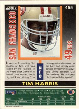 1992 Score #455 Tim Harris Back