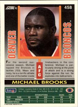 1992 Score #458 Michael Brooks Back