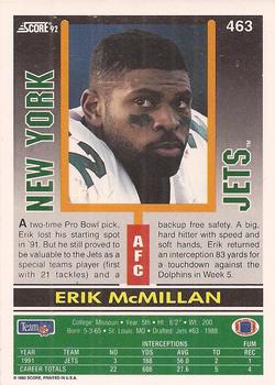 1992 Score #463 Erik McMillan Back