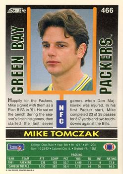 1992 Score #466 Mike Tomczak Back