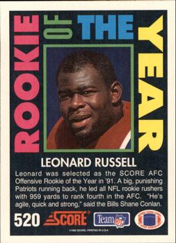 1992 Score #520 Leonard Russell Back