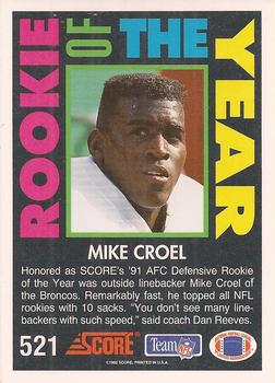 1992 Score #521 Mike Croel Back