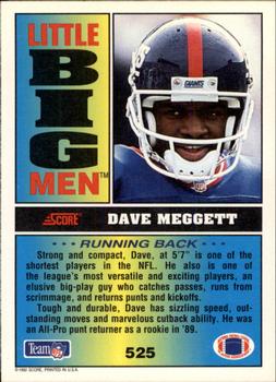 1992 Score #525 Dave Meggett Back
