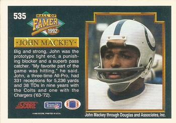 1992 Score #535 John Mackey Back