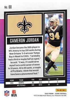 2022 Score - Scorecard #60 Cameron Jordan Back