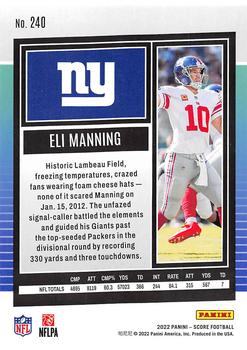 2022 Score - Scorecard #240 Eli Manning Back