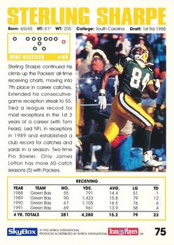 1992 SkyBox Impact #75 Sterling Sharpe Back