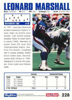 1992 SkyBox Impact #228 Leonard Marshall Back