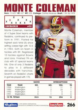 1992 SkyBox Impact #266 Monte Coleman Back
