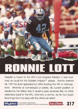 1992 SkyBox Impact #317 Ronnie Lott Back