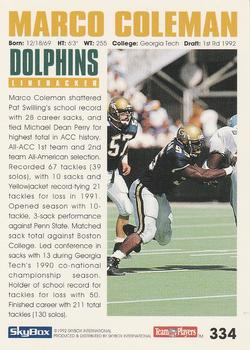 1992 SkyBox Impact #334 Marco Coleman Back
