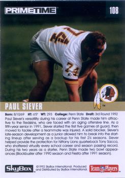 1992 SkyBox Prime Time #108 Paul Siever Back