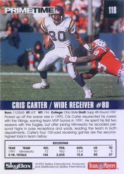 1992 SkyBox Prime Time #118 Cris Carter Back