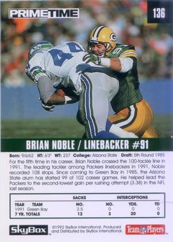 1992 SkyBox Prime Time #136 Brian Noble Back