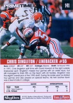 1992 SkyBox Prime Time #141 Chris Singleton Back