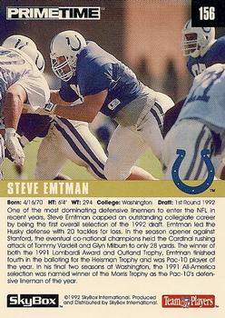 1992 SkyBox Prime Time #156 Steve Emtman Back