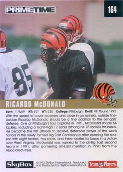 1992 SkyBox Prime Time #164 Ricardo McDonald Back