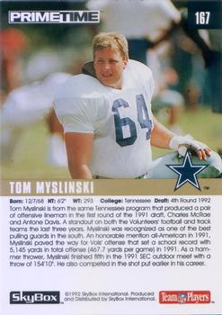 1992 SkyBox Prime Time #167 Tom Myslinski Back