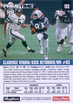 1992 SkyBox Prime Time #183 Clarence Verdin Back