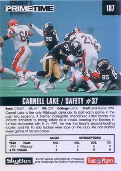 1992 SkyBox Prime Time #187 Carnell Lake Back