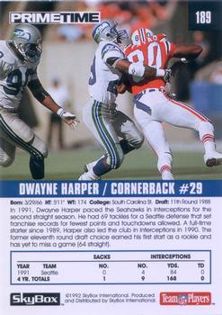 1992 SkyBox Prime Time #189 Dwayne Harper Back