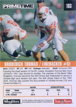 1992 SkyBox Prime Time #193 Broderick Thomas Back