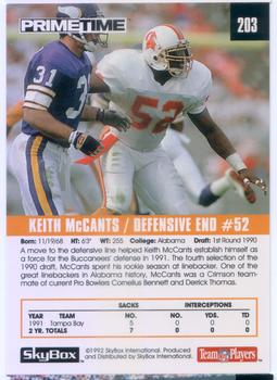 1992 SkyBox Prime Time #203 Keith McCants Back