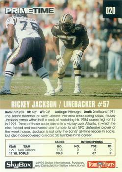 1992 SkyBox Prime Time #020 Rickey Jackson Back
