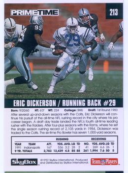 1992 SkyBox Prime Time #213 Eric Dickerson Back