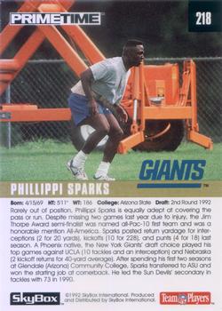 1992 SkyBox Prime Time #218 Phillippi Sparks Back